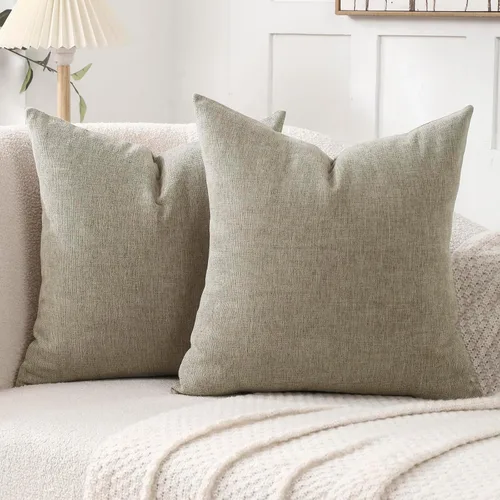Vista 8 de Jepeak - Fundas de cojín de arpillera, paquete de 2 fundas de almohada cuadradas sólidas, gruesas y decorativas para el sofá o sillón, estilo casa