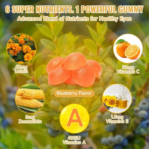 Vista 5 de Gomitas de Luteína – Suplemento de vitaminas y minerales para los ojos con 20 mg de luteína y 4 mg de zeaxantina – Gomitas vitamínicas para el apoyo