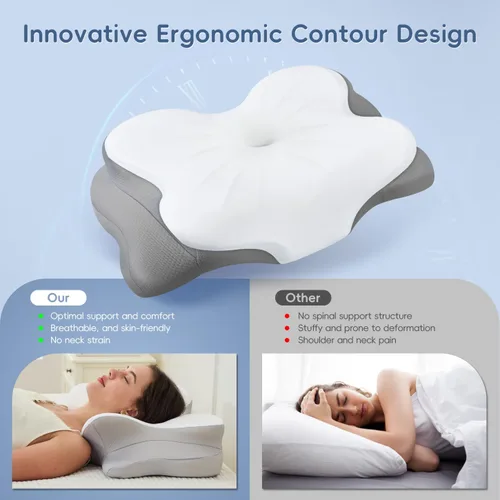 Vista 10 de Almohada cervical para el cuello, almohadas ergonómicas de espuma viscoelástica para aliviar el dolor de cuello con funda de almohada transpirable