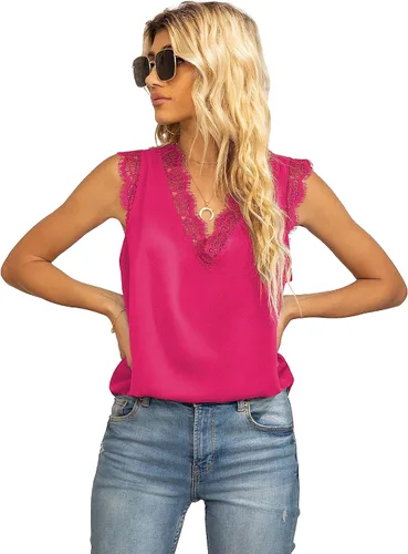 Vista 189 de VIISHOW - Camiseta sin mangas, sexy, con cuello en V y bordes de encaje para mujer, camisola de vestir, camisas de gasa, sin mangas, casuales