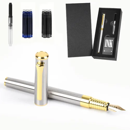 Vista 8 de Juego de Pluma Estilográfica Negra, Plumilla Mediana, Incluye 10 Cartuchos de Tinta, 2 Convertidores de Recarga de Tinta y Caja de Regalo Premium