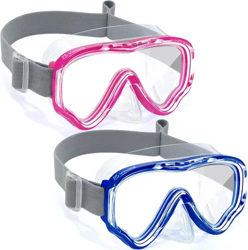 Vista 24 de Vvinca Kids-Goggles with Nose Cover, Diving Mask Elastic Fabric Strap Anti Fog Anti Shattered Lens for Kids Swim Goggles 3-14