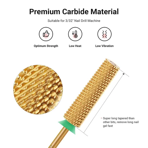 Vista 2 de MelodySusie Brocas de uñas cónicas superlargas, brocas de tungsteno de carburo de 3/32 pulgadas, adecuadas para manicura, pedicura, cutícula