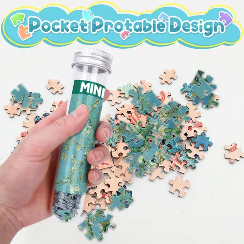 Vista 4 de 150 mini rompecabezas para adultos y niños, rompecabezas pequeños de 6 x 4 pulgadas, ramas de un almendro en flor, el melocotonero rosa, girasoles