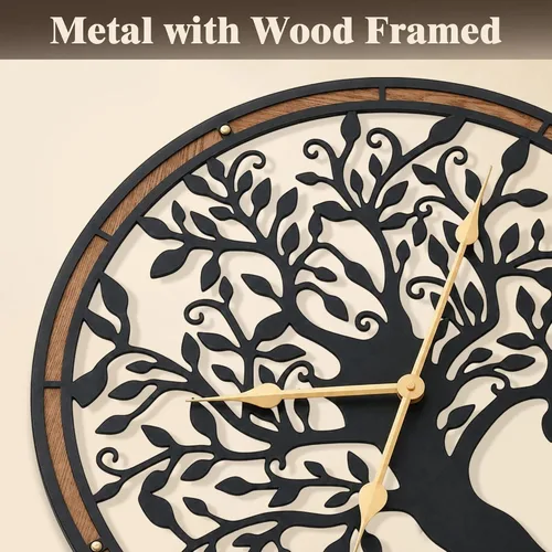 Vista 8 de Micasso Large Wall Clocks Decorative: 15 Inch Tree of Life Battery Operated