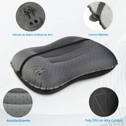 Vista 2 de Crisonky Almohada de camping – Almohada inflable – Almohadas de viaje para mochilero y avión, soporte lumbar 2.0 almohadas inflables, ultraligeras