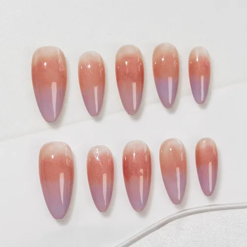 Vista 36 de Sun&Beam Nails Dije hecho a mano de almendra media larga con diseño de diamante de color nude, lindas puntas de uñas postizas, 10 unidades (#99 S)