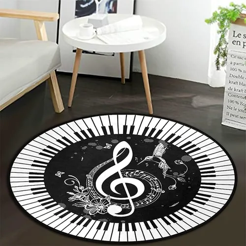 Vista 2 de keepcute Alfombra redonda de música, notas de piano, tapete antideslizante para el suelo, alfombra redonda para dormitorio, sala de estar, estudio