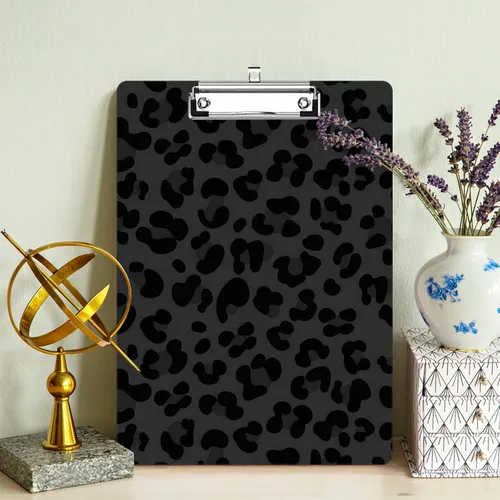 Vista 7 de Portapapeles con estampado de leopardo negro con soporte para bolígrafo, tamaño carta A4, lindo portapapeles de plástico con clip de perfil bajo