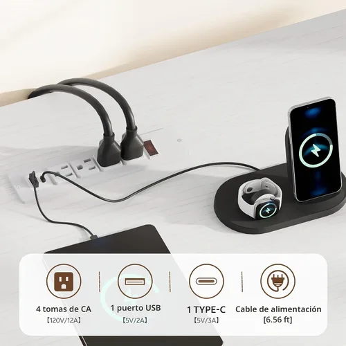 Vista 6 de Escritorio eléctrico en forma de L de 63 pulgadas con 3 cajones, mesa de computadora de almacenamiento, altura ajustable con tomas de corriente, 4