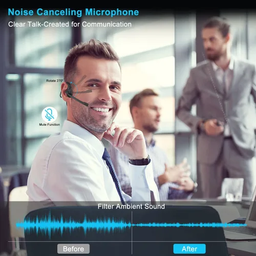 Vista 4 de iDIGMALL Auriculares Bluetooth 5.3 con micrófono, auriculares de oreja abierta con micrófono de cancelación de ruido para teléfono, PC, computadora