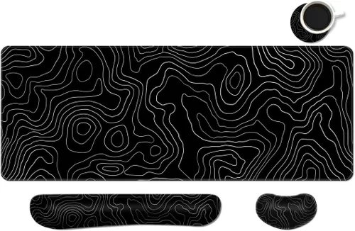Vista 10 de Alfombrilla de escritorio, alfombrilla de mouse grande para juegos con reposamuñecas, 4 en 1 XXL, reposamuñecas para teclado, soporte de muñeca