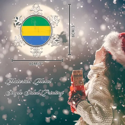Vista 2 de Adorno colgante de Navidad de Gabón, bandera de Gabón, regalo de vacaciones, copo de nieve de metal, adorno para árbol de Navidad, bandera nacional