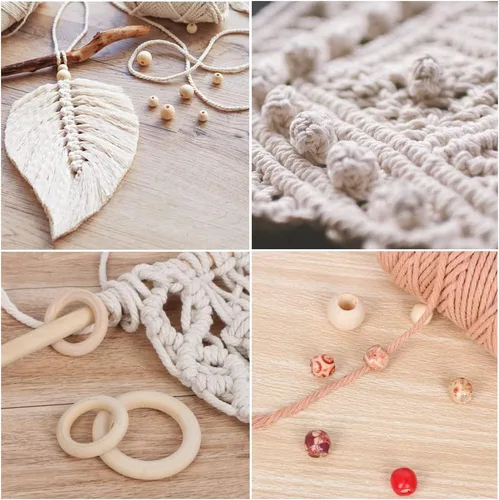 Vista 5 de UHAPEER Kits de macramé para adultos principiantes con 656 pies de cordón de algodón de macramé de 0.118 in, kit de colgador de plantas de macramé