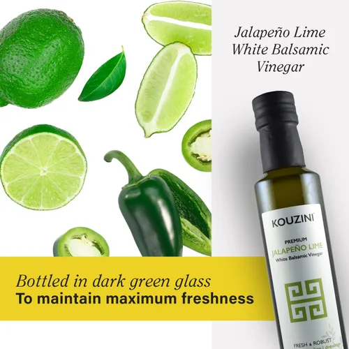 Vista 6 de Kouzini Vinagre balsámico de lima jalapeño blanco ultra premium, aderezo italiano dulce y grueso para ensalada, vinagre orgánico de módena - 8.5 fl