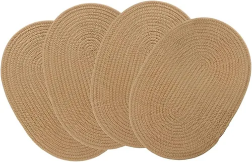Vista 9 de Juego de 4 manteles individuales de tejido ovalado de ratán de 12 x 16 pulgadas, manteles individuales de mimbre de algodón, estilo rústico