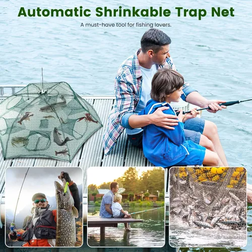 Vista 7 de Fishing Trap Net, Foldable Automatic Fishing Bait Net, Trap Crab Mesh Trap, Cast Dip Cage for Catching Small Bait Fish Crab Lobster Shrimp Minnow