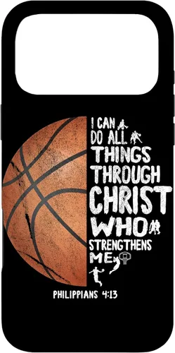 Vista 22 de Funda de baloncesto para iPhone 17 con texto en inglés "I can do All Things Through Christ Philippians