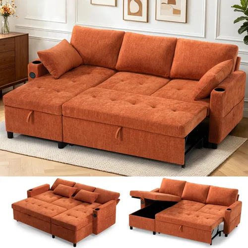Vista 11 de Sofá cama extraíble de tela de 84 pulgadas con respaldos ajustables, color negro