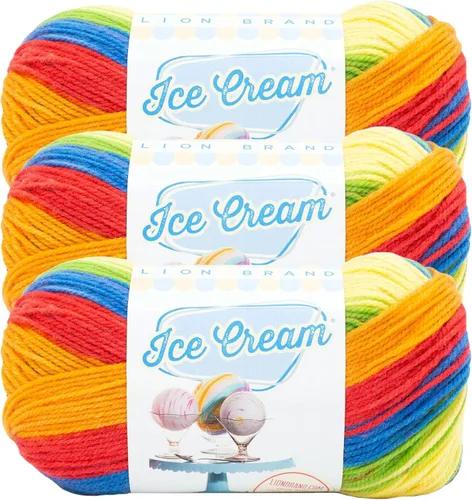 Vista 46 de Lion Brand Yarn, Hilo para Bebé Ice Cream para tejer, ganchillo y manualidades, Baseball Nut, 1 paquete, fibra acrílica colorida de peso DK