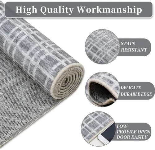 Vista 4 de Zacoo Alfombra de área – 9 x 12 pies gris a cuadros para sala de estar, moderna, lavable, antideslizante, resistente a las manchas, alfombra de casa