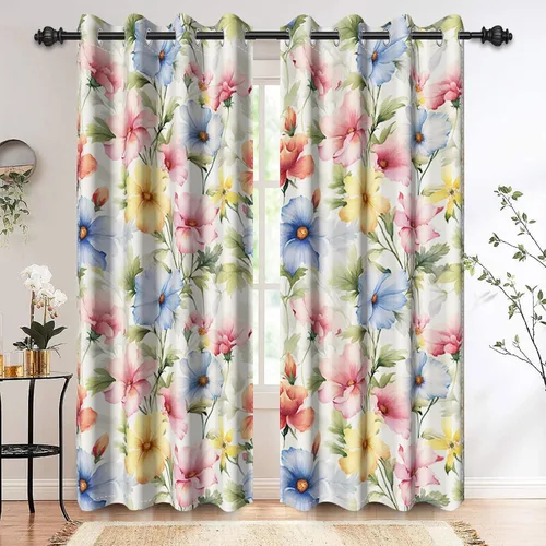 Vista 10 de Renaiss Cortinas opacas botánicas florales para ventana de dormitorio, con ojales, aislamiento térmico, para cocina, juego de 2 paneles de 29