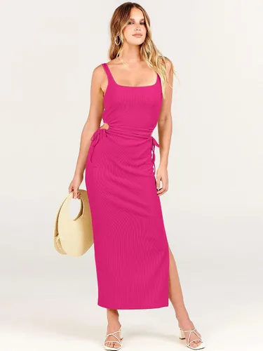 Vista 9 de ANRABESS Vestido de verano sin mangas con cuello redondo para mujer, ajustado, ajustado, con abertura fruncida