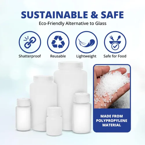 Vista 4 de United Scientific™ Recipientes de muestras de boca ancha con tapas, 1.0 fl oz, paquete de 12 1 oz Plastic Bottles, Autoclavable Laboratory Grade