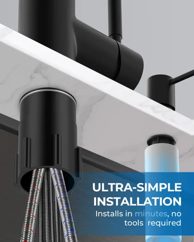 Vista 7 de WEWE Grifo de cocina con dispensador de jabón y rociador extraíble, grifo clásico de acero inoxidable de 3 modos para autocaravana, negro mate