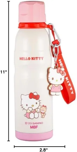 Vista 6 de Hello Kitty - Botella de agua aislada de acero inoxidable con llavero y correa, color rosa, 20.3 fl oz