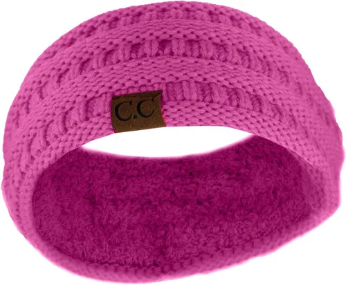 Vista 124 de C.C Cintillo elástico suave con punto trenzado para invierno, con forro mullido para el pelo, para calentar las orejas Negro