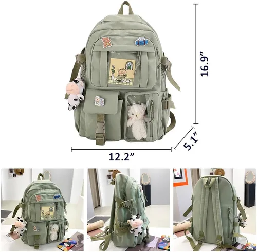 Vista 2 de Yoaujeo Mochila Kawaii con pin Kawaii y accesorios, bonita mochila estética para adolescentes, niñas, estudiantes, escuela, Blanco