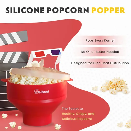 Vista 2 de La máquina original de palomitas de maíz Salbree plegable de silicona para microondas, recipiente microondas con capacidad para 16 tazas, utiliza