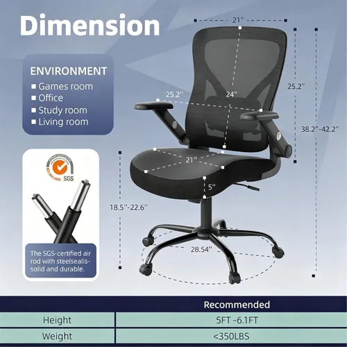 Vista 2 de ralex-chair Silla de oficina ergonómica con soporte lumbar ajustable, silla de escritorio con respaldo de malla y asiento de piel sintética, silla
