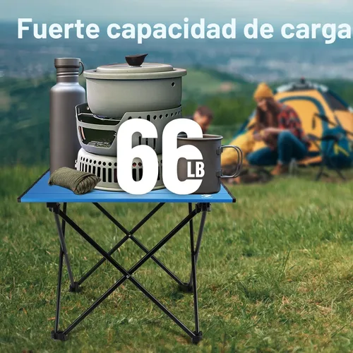 Vista 6 de VILLEY - Mesa auxiliar de aluminio portátil, ultraligera y plegable con bolsa de transporte, para acampar, cocinar al aire libre, picnic
