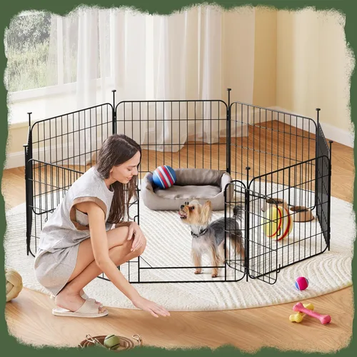 Vista 3 de Yaheetech Corralito expandible para perros, 8 paneles de 20 pulgadas con puerta para interiores y exteriores, cerca para mascotas para perros