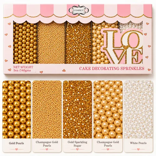 Vista 18 de Confect Gránulos Dorados de Perlas Gránulos Dorados para Decoración de Pasteles y Cupcakes y Celebración Paquete Surtido de 5 All That Glitters