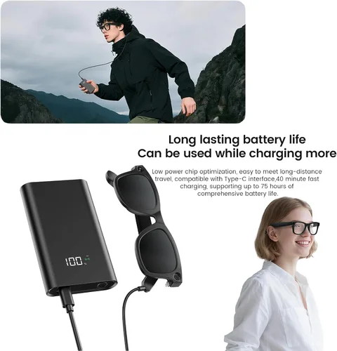 Vista 7 de Lentes inteligentes AI con cámara, grabación de video 1080P, traducción en tiempo real AI, audio Bluetooth de oído abierto, asistente de voz