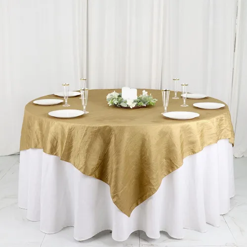 Vista 6 de Tableclothsfactory Mantel cuadrado de tafetán arrugado de acordeón beige de 72 x 72 pulgadas