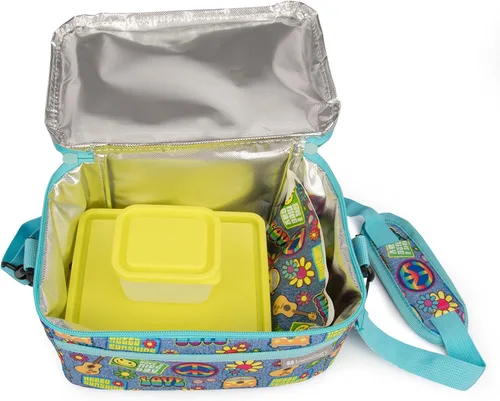 Vista 4 de Bolsa de almuerzo aislada duradera – Domo de comida reutilizable con asa y bolsillos – Retro