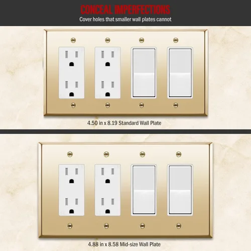 Vista 11 de ENERLITES Placa decorativa doble de metal para interruptor o receptáculo, placa de pared de acero inoxidable, resistente a la corrosión