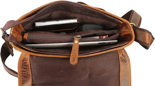 Vista 8 de WILD HOOK Bolso bandolera de cuero auténtico, bolso bandolera para viajes, trabajo, negocios, hombres y mujeres, Marrón Vintage