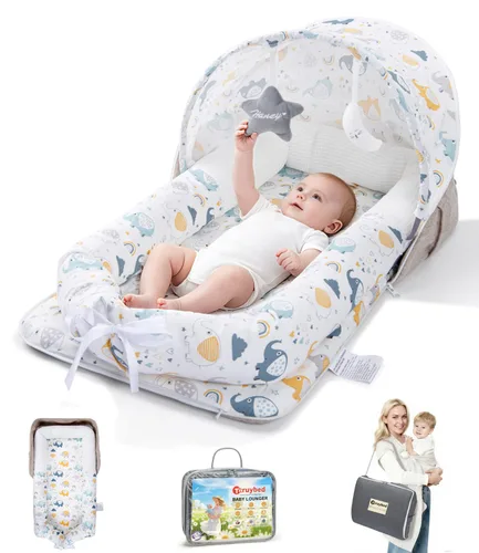 Vista 10 de Tumbona para bebé, tumbona portátil plegable de viaje para recién nacido de 0 a 12 meses, lavable y ligera, nido para bebé con toldo, nido de bebé