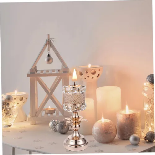 Vista 6 de IMIKEYA Candelabro de cristal de metal acabado dorado decoración multiusos para bar casero de boda