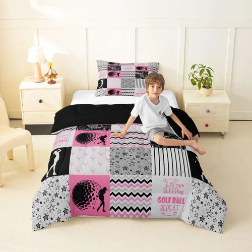 Vista 62 de Erosebridal Softball Comforter Set Patchwork Buffalo Plaid Twin Bedding Sets for Girls Kids Teens Child Galaxy Stars Ball Game Baseball Comforter