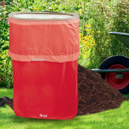 Vista 3 de Amscan Apple Red Flings - Cubo de basura emergente, 22 x 15 x 10/13 galones
