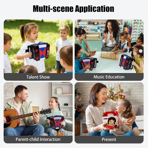 Vista 7 de AZEAM Acordeón para niños, acordeón de juguete para edades de 3, 5, 9, 7, 10, 12, niños pequeños, principiantes, instrumentos musicales, 10 teclas