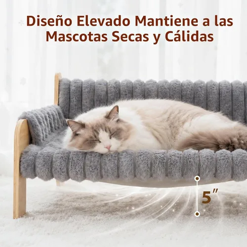 Vista 3 de Jiupety Sofá elevado para gatos de interior Sofá de madera para gatos para Gris