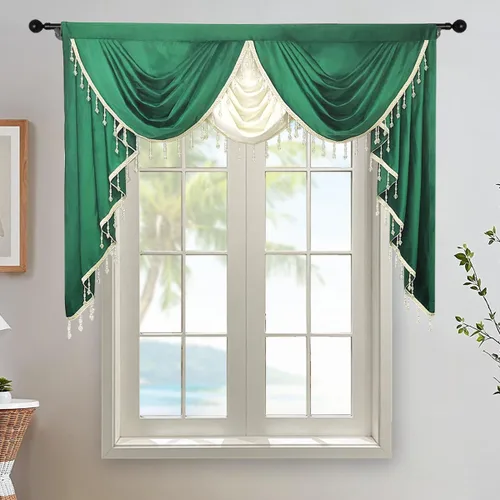 Vista 26 de Gxi Cenefa de cortina de terciopelo beige burdeos para ventanas de cocina, cenefas de cascada de terciopelo, cortinas de ventana para sala de estar