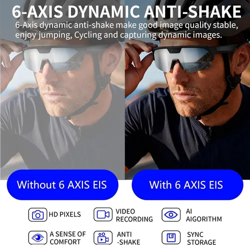 Vista 5 de Lentes inteligentes con inteligencia artificial con cámara, gafas de grabación de video con antivibración, gafas de sol inteligentes con Bluetooth